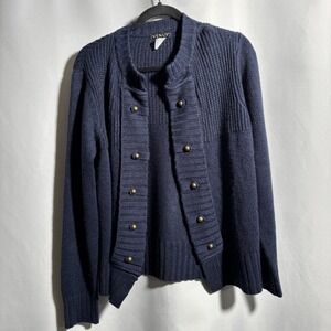 Venus Navy Blue Military Style Buttons Marching Band Cardigan Knit Sweater Large